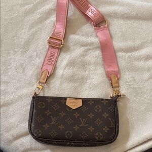 Brown and Pink Monogram Crossbody Bag